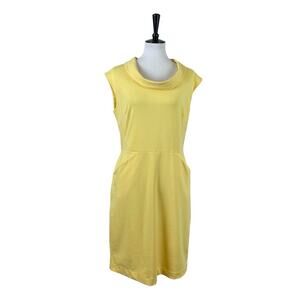 Banana Republic Dress Sheath Rolled Drape Collar Pockets Yellow Women’s Size 12